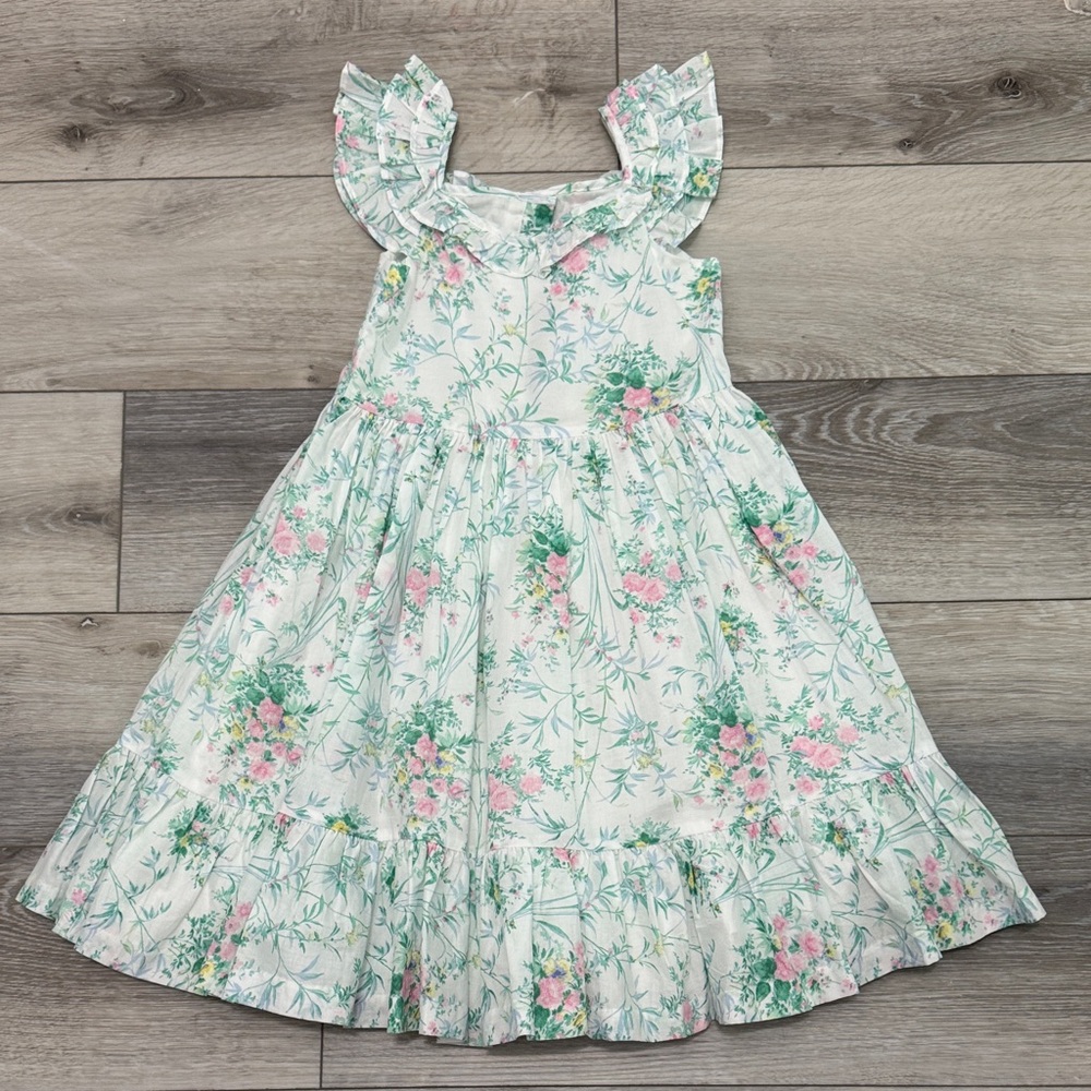 Janie and Jack Floral Ruffle Dress - Green and Pink